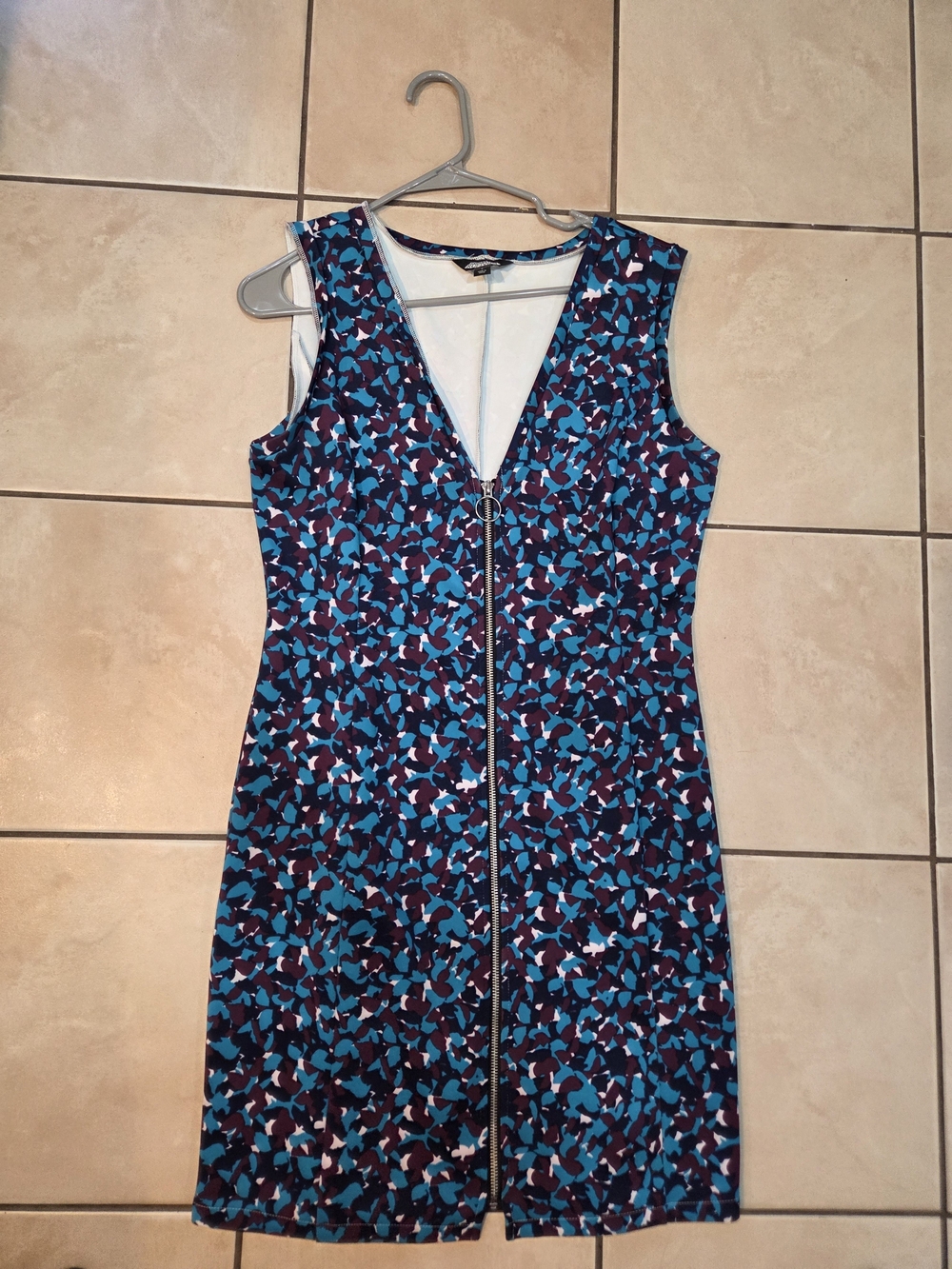 project RUNWAY Teal & Navy Zip-Front V-Neck Mini Dress